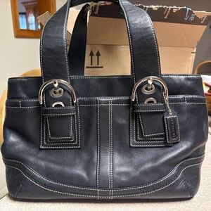 Black Leather Vintage Soho Silver Buckle  Coach Satchel Purse